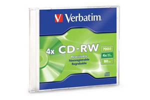 Verbatim 95117 4X 80Min 700MB CD-RW 1PK Slim Jewel Case