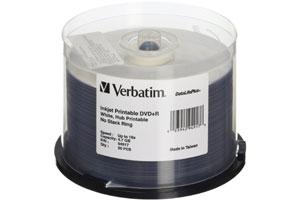 Verbatim 94917 16X 4.7GB White Inkjet & Hub Printable DataLife Plus DVD+R 50PK Spindle