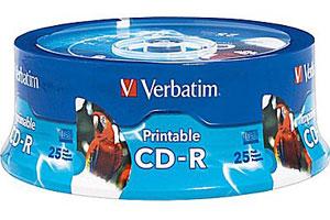 Verbatim 96189 52X 700MB 80min White Inkjet Printable CD-R 25PK Spindle
