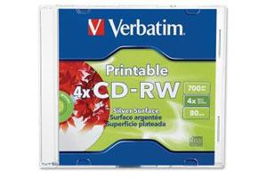 Verbatim 95160 4X 700MB 80min Silver DataLife Plus Inkjet Printable CD-RW Jewel Case