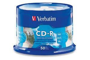 Verbatim 95005 52X 80 min 700MB Silver Inkjet Printable CD-R Media 50PK Spindle