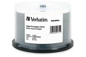 Verbatim 94755 52X 80 min 700MB White Inkjet Hub Printable CD-R Media 50PK Spindle