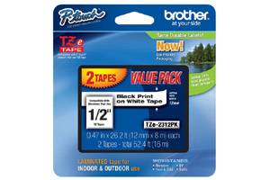 Brother TZE-231 1/2 inch Black on White Tape (12mm x 8m) - 2 Pack