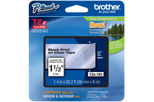 Brother TZE-161 1.5 inch Black on Clear Tape (36mm x 8m)