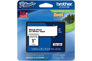 Brother TZE-251 1 inch Black on White Tape (24mm x 8m)