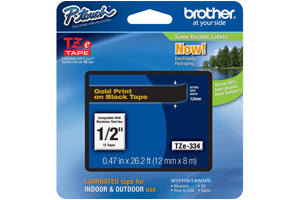 Brother TZE-325 1/2 inch Gold on Black Tape (12mm x 8m)