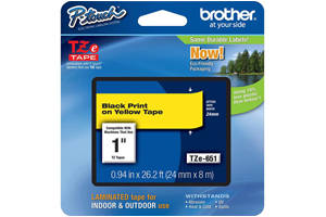 Brother TZE-651 1 inch Black on Yellow Tape (24mm x 8m)