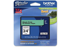 Brother TZE-741 3/4 inch Black on Green Tape (18mm x 8m)