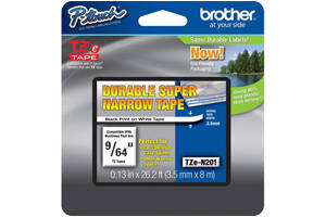 Brother TZE-N201 9/64 IN Black on White Super Narrow Tape (3.5mm x 8m)