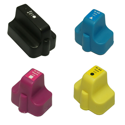 HP #02 Black & 3-Color Combo Compatible Ink Cartridges w/ CHIP