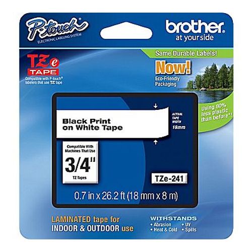 Brother TZE-241 3/4 inch Black on White Tape (18mm x 8m)