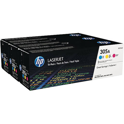 HP CF370AM 305A 3-PK Cyan Magenta Yellow Original Toner Cartridges