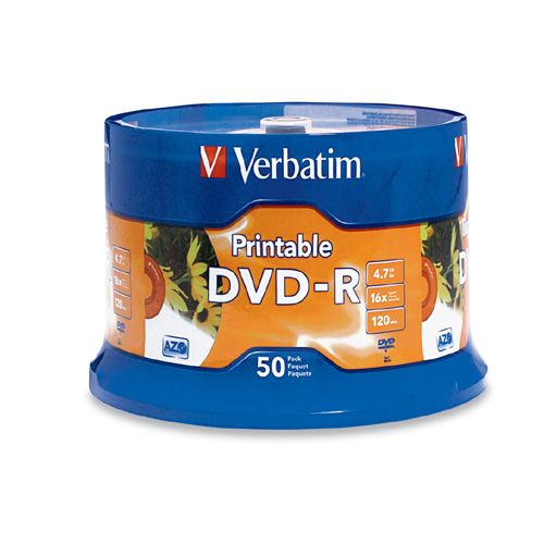 Verbatim 95137 16X 4.7GB White Inkjet Hub Printable DVD-R 50PK Spindle