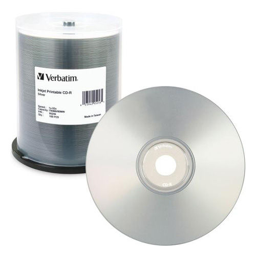Verbatim 95256 52X 700MB 80min Silver Inkjet Printable CD-R 100PK Spindle