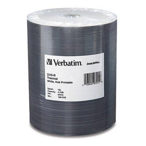 Verbatim 97015 16X 4.7GB White Thermal Hub Printable DataLIfe DVD-R 100PK Spindle