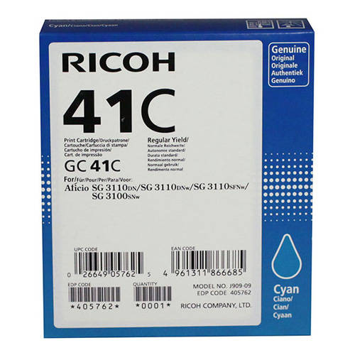 Ricoh 405762 Cyan Original  Ink Cartridge for Aficio SG3100SNW