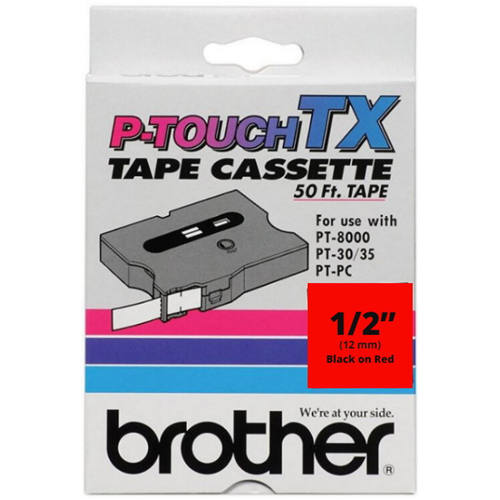 Brother TX-4311 1/2 Inch Black on Red P-Touch Tape (12mm x 15M)