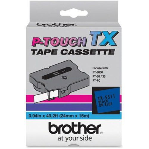 Brother TX-5511 1 Inch Black on Blue P-Touch Tape (24mm x 15m)