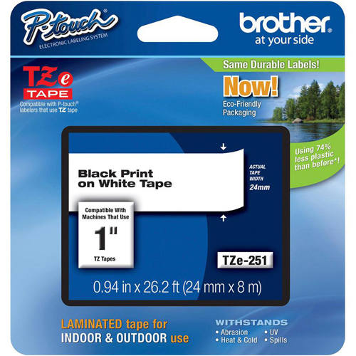 Brother TZE-251 1 inch Black on White Tape (24mm x 8m)
