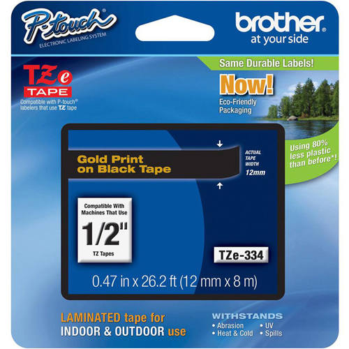 Brother TZE-325 1/2 inch Gold on Black Tape (12mm x 8m)