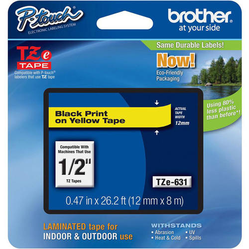 Brother TZE-631 1/2 inch Black on Yellow Tape (12mm x 8m)