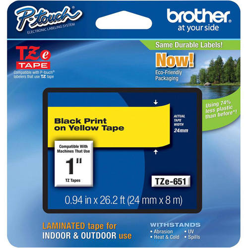 Brother TZE-651 1 inch Black on Yellow Tape (24mm x 8m)