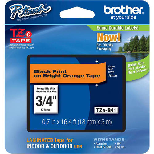 Brother TZE-B41 3/4 inch Black on Bright Orange Tape (18mm x 4m)