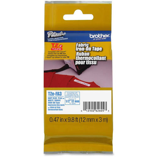 Brother TZE-FA3 1/2 inch Blue on Red Iron On Tape (12mm x 3m)
