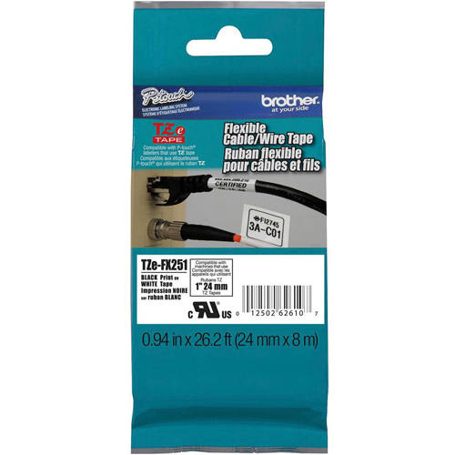 Brother TZE-FX251 1 inch Black on White Flexible Tape (24mm x 8m)