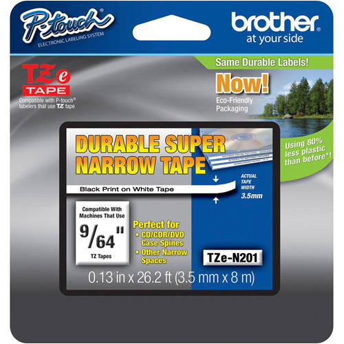Brother TZE-N201 9/64 IN Black on White Super Narrow Tape (3.5mm x 8m)