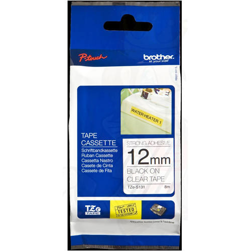 Brother TZE-S131 1/2" Black on Clear Extra Strength Tape (12mm x 8m)
