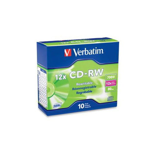 Verbatim 95156 High Speed 12X 80Min 700MB CD-RW 10PK Slim Jewel Case