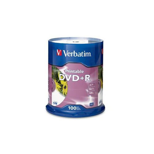 Verbatim 95145 16X 4.7GB White Inkjet Printable DVD+R 100PK Spindle