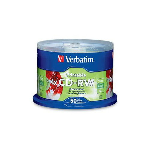 Verbatim 95159 4X 700MB 80min Silver Inkjet Printable CD-RW 50PK Spindle