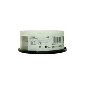 TDK 48967 BD-R 2X 25GB Write Once Single Layer Blu-ray Thermal Glossy White 25PK