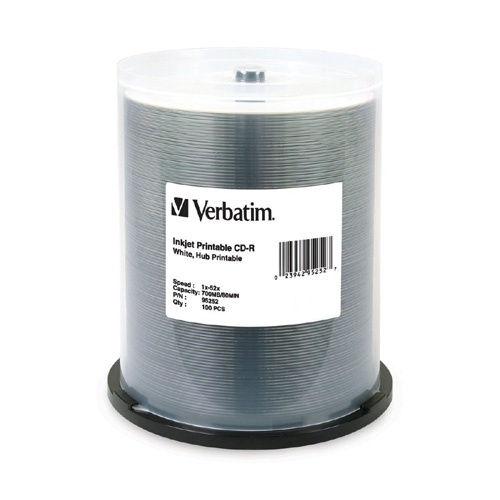Verbatim 95252 52X 80 min 700MB White Inkjet Hub Printable CD-R Media 100PK Spindle