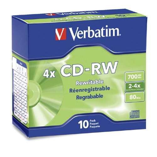 Verbatim 95170 4X 80 min 700MB CD-R/W Media 10PK Slim Case