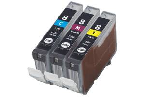 Canon CLI-8 3-Colors Pack Compatible Ink Tank Cartridges w/ CHIP