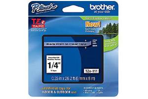Brother TZE-111 1/4 inch Black on Clear Tape (6mm x 8m)