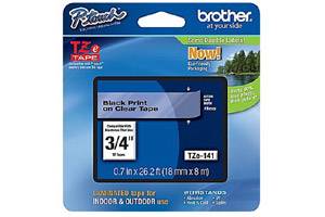 Brother TZE-141 3/4 inch Black on Clear Tape (18mm x 8m)