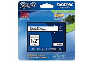 Brother TZE-231 1/2 inch Black on White Tape (12mm x 8m)