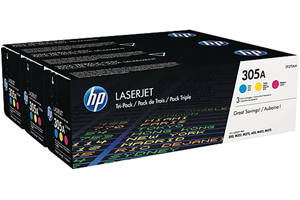 HP CF370AM 305A 3-PK Cyan Magenta Yellow Original Toner Cartridges