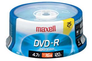 Maxell 638010 16X 4.7GB DVD-R 25PK Spindle