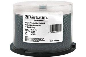 Verbatim 95079 16X 4.7GB DataLife Plus White Inkjet Hub Printable DVD-R 50PK Spindle