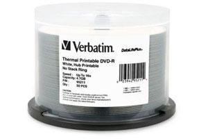 Verbatim 95211 16X 4.7GB White Thermal and Hub Printable DVD-R 50PK Spindle