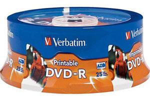 Verbatim 96191 16X 4.7GB White Inkjet Hub Printable DVD-R 25PK Spindle
