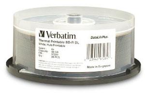 Verbatim 97284 BD-R DL 6X 50GB Dual Layer White Hub Thermal Printable Blu-ray 25PK
