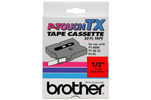 Brother TX-4311 1/2 Inch Black on Red P-Touch Tape (12mm x 15M)