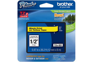 Brother TZE-631 1/2 inch Black on Yellow Tape (12mm x 8m)