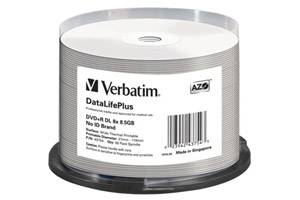 Verbatim 43754 DVD+R DL 8.5GB White Wide Thermal Printable DataLife Plus 50PK